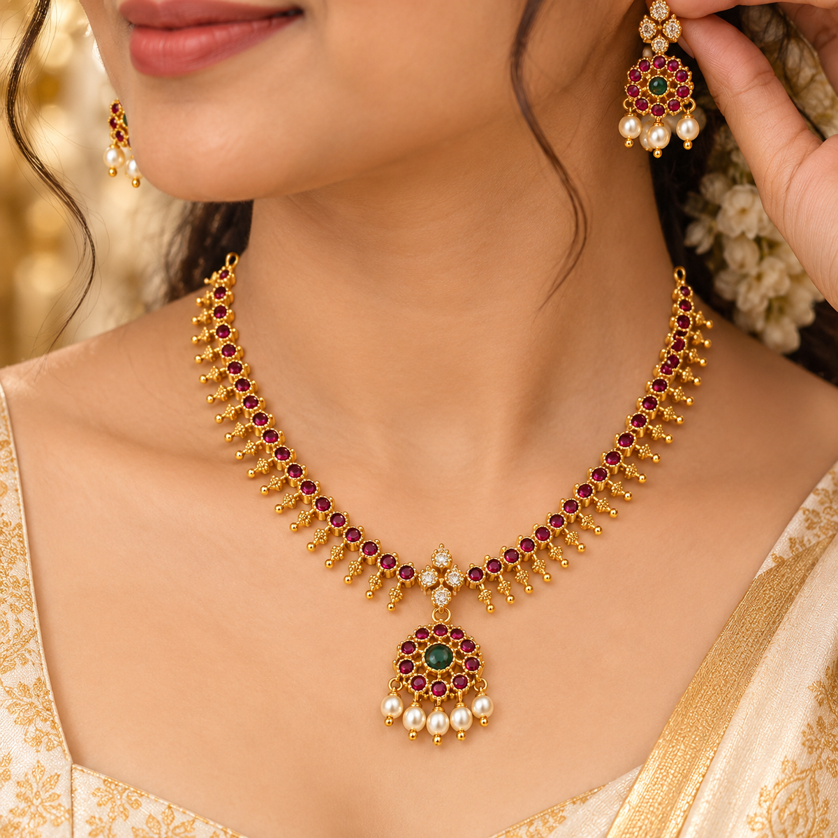 Traditional kemp necklace with pearls
