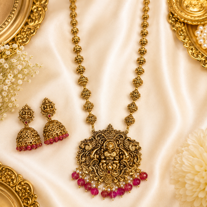 Trendy 3D Lakshmi Muthu mala with Red beads
