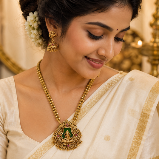 Varnika Lakshmi Emerald Enamel Muthu Mala