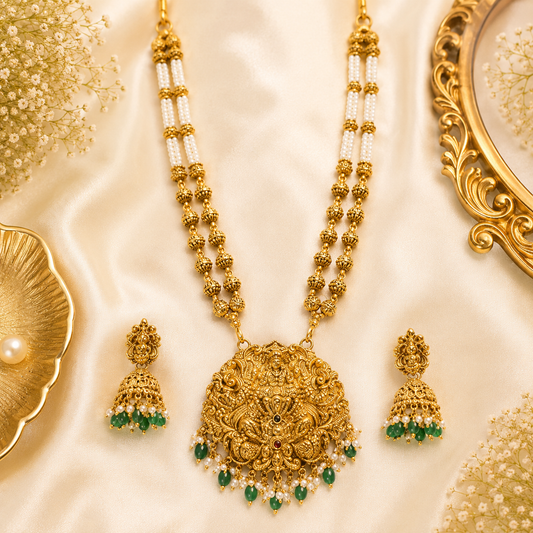 White Beads GajaLakshmi Muthu Mala