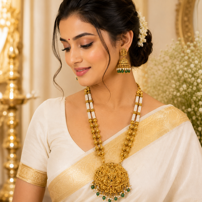 White Beads GajaLakshmi Muthu Mala