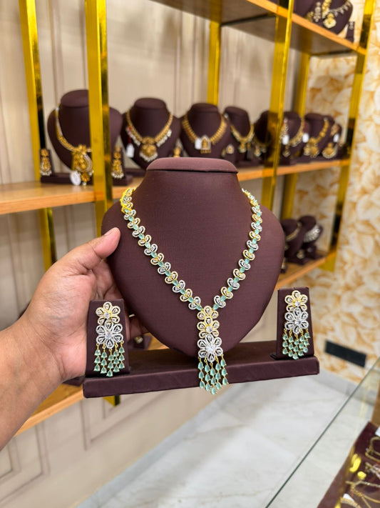 American diamond pastel green necklace