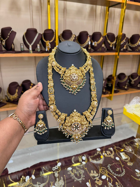 Royal Antique Temple Necklace with Lakshmi Motif & Jhumka Earrings