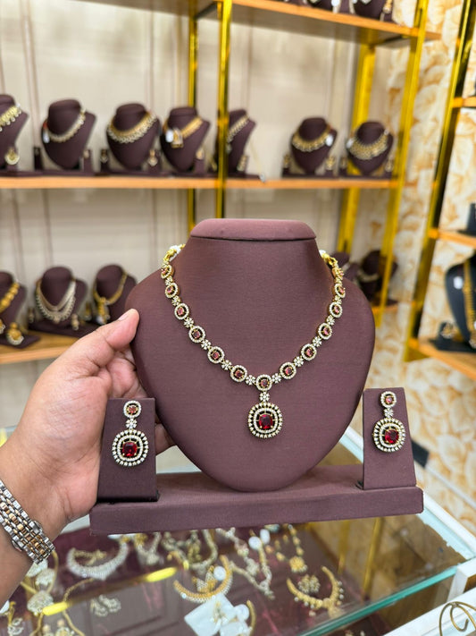 Royal Ruby Halo Necklace Set