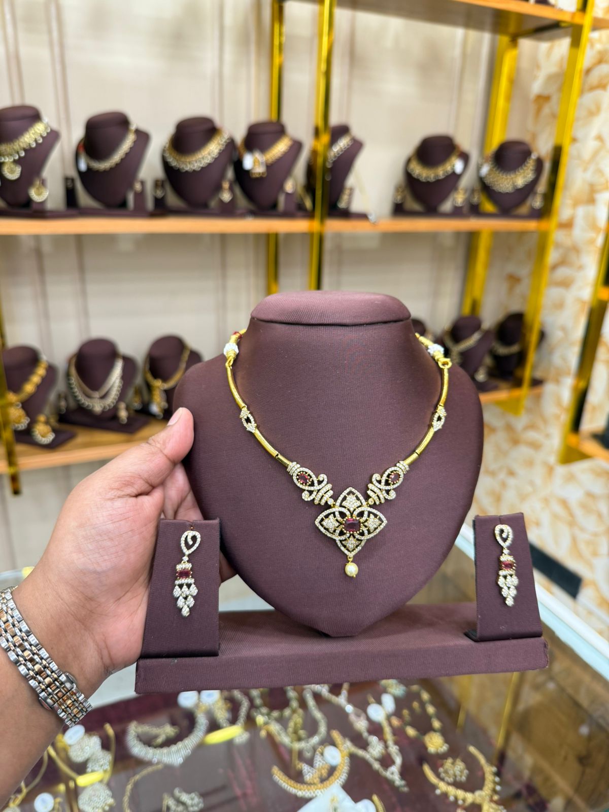 Antique Gold-Plated Ruby CZ Necklace Set