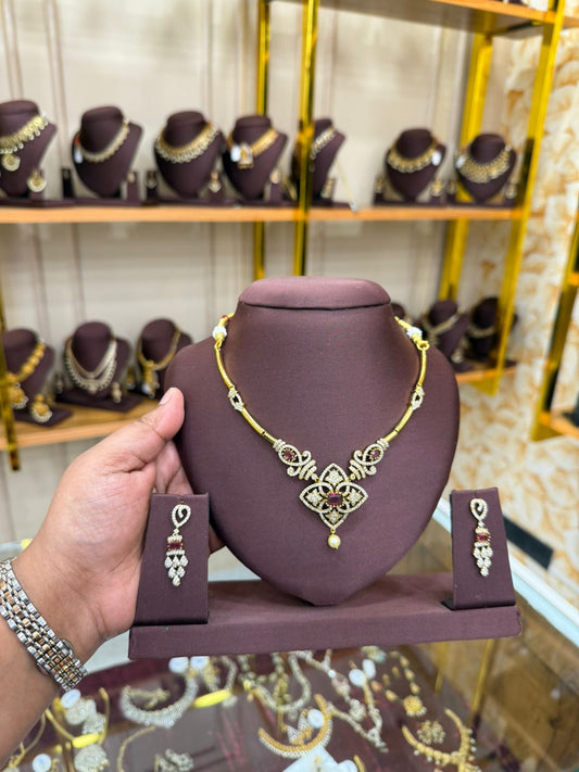 Antique Gold-Plated Ruby CZ Necklace Set