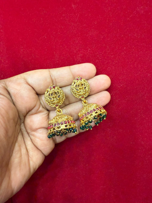 Dark Green With Pink Stone Jumka