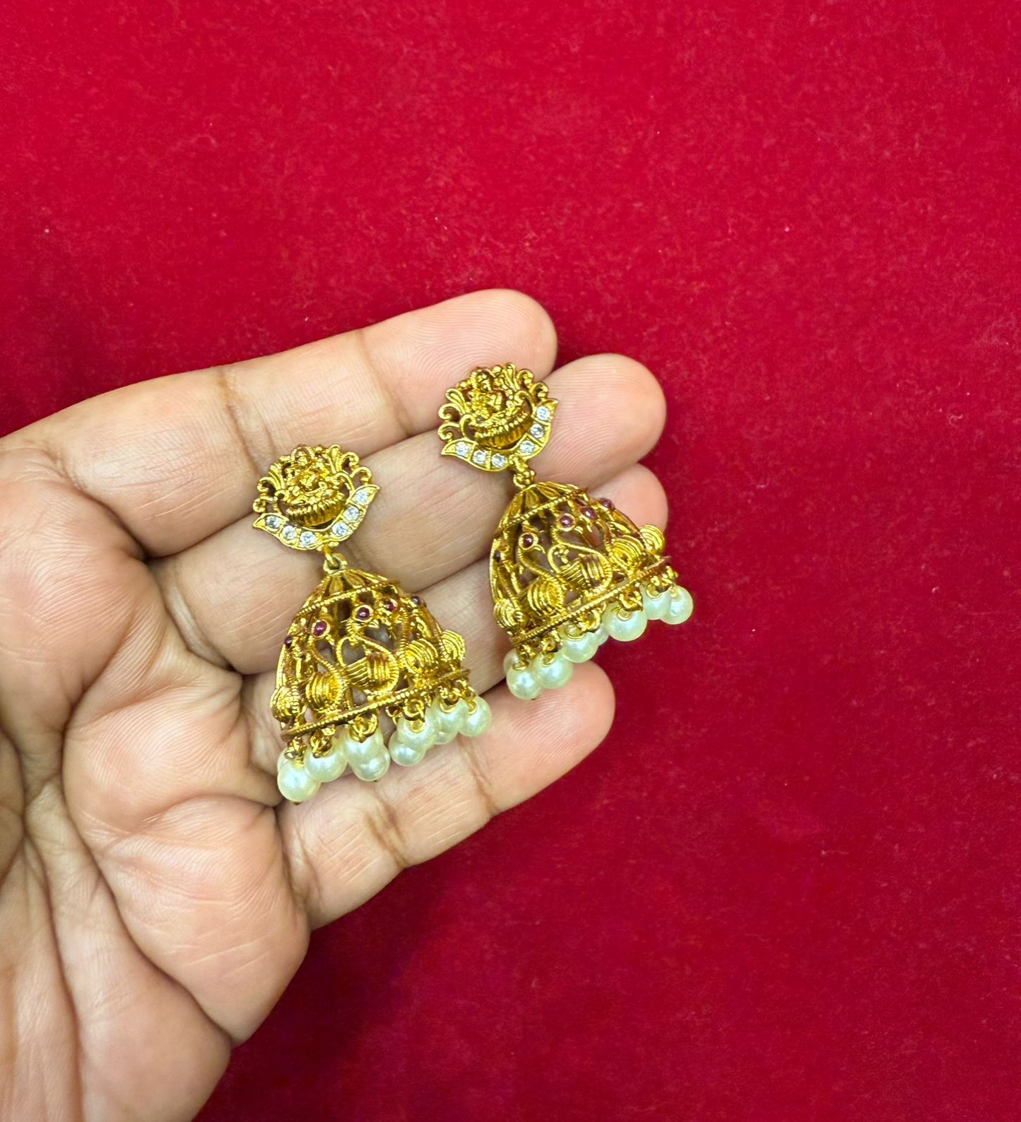 Peacock Pink Stone Jumka