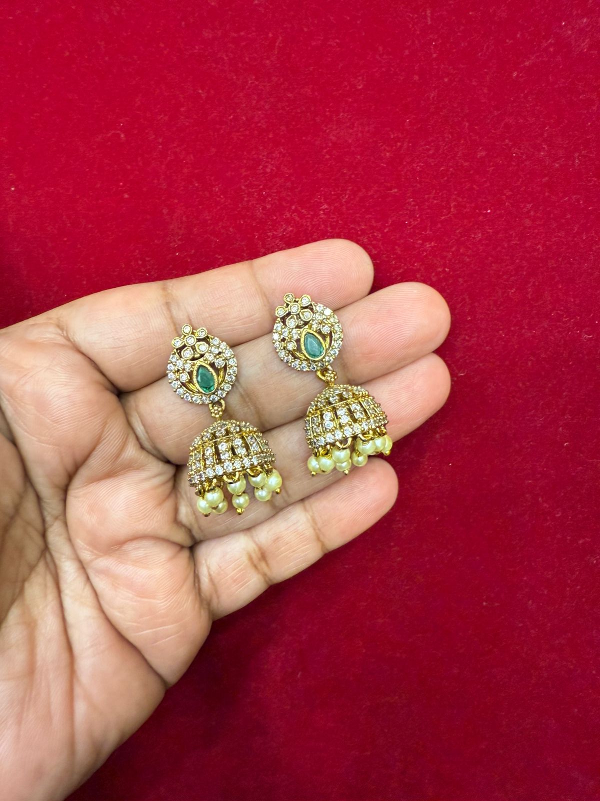 Green Stone Printed Jumka