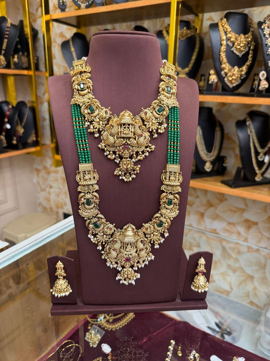 Stunning 3D Lakshmi Combo Set with Green Beads