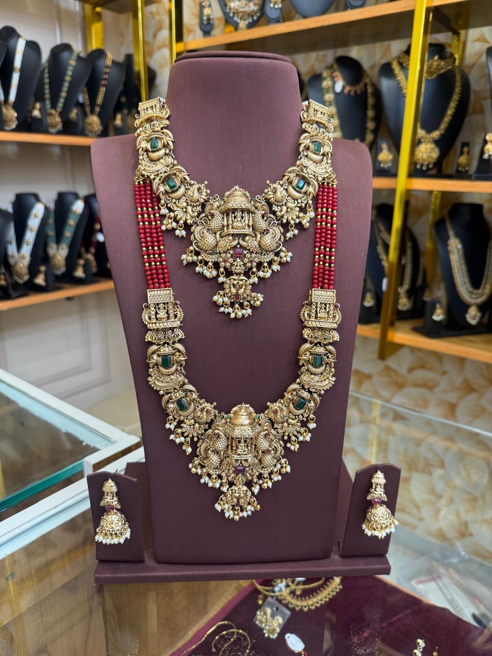 Stunning Lakshmi 3D Combo Set with Red Beads