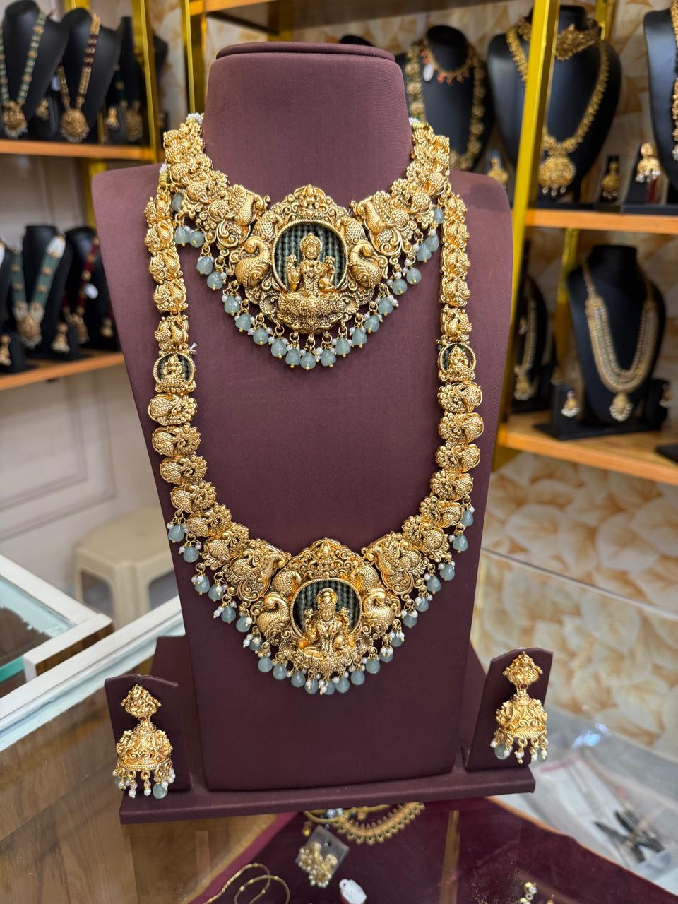 Lakshmi Combo Set with Pastel Green Beads