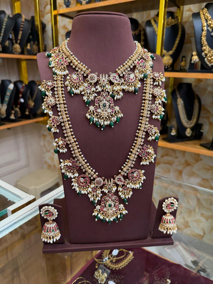 Traditional Kemp with Guttapusalu bridal combo set