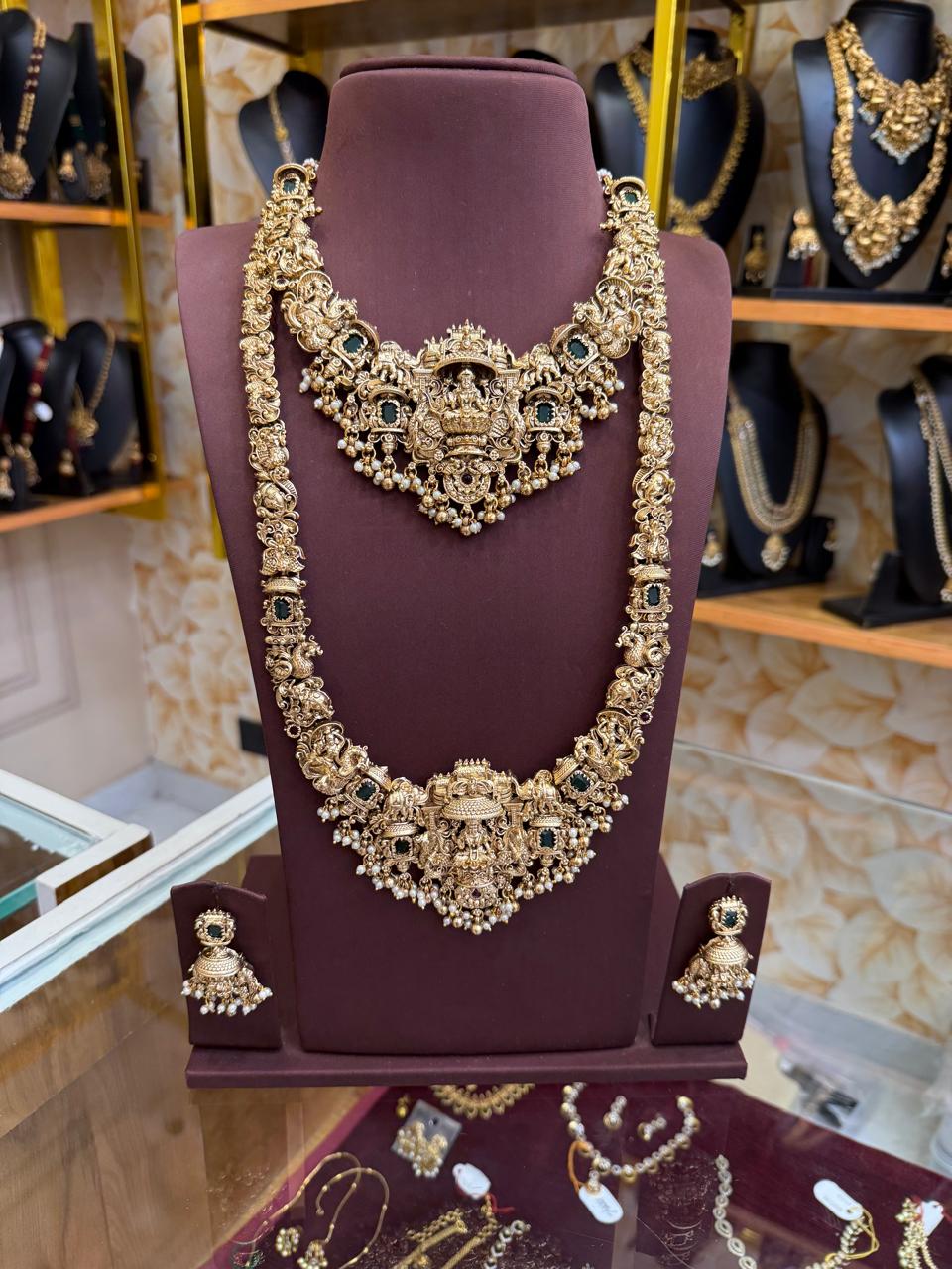 3D Lakshmi Emerald Stone Bridal Combo Set