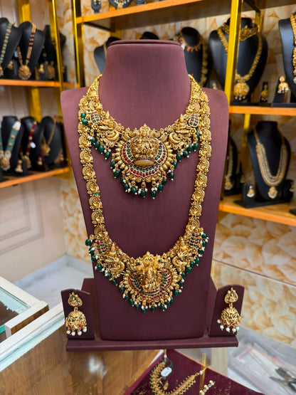 3D green beads Lakshmi bridal combo set