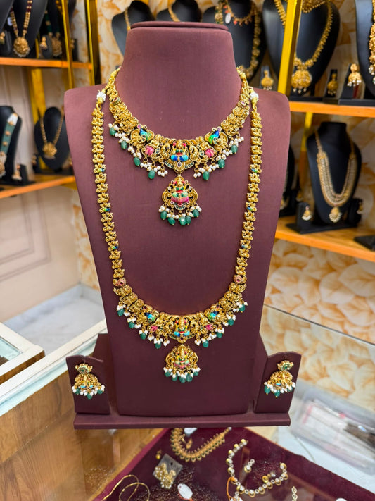Enamel polish Lakshmi bridal combo set with pastel green beads