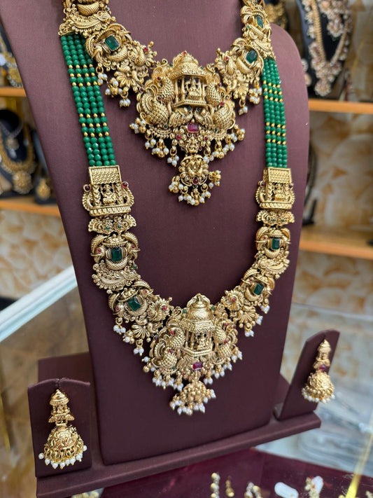 Stunning 3D Lakshmi Combo Set with Green Beads