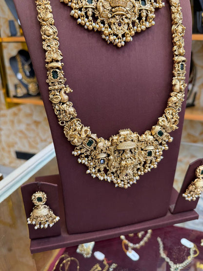 3D Lakshmi Emerald Stone Bridal Combo Set