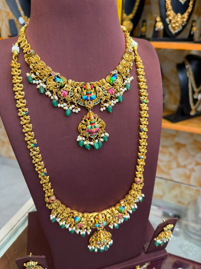 Enamel polish Lakshmi bridal combo set with pastel green beads
