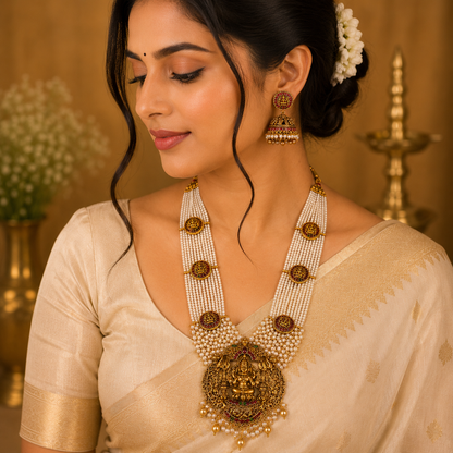 White Beads Gajalakshmi Haram