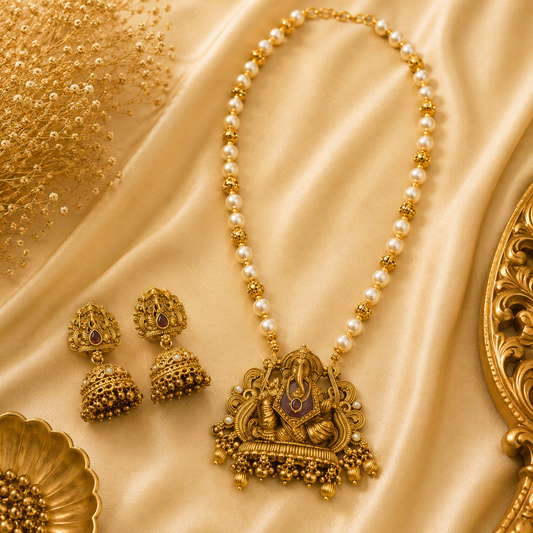 Ganesha Regal Pearls Pendant Chain
