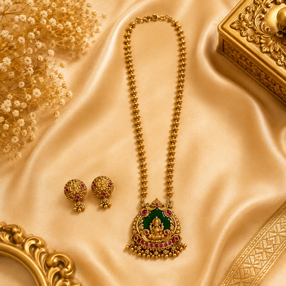 Emerald Aura Lakshmi Pendant Chain