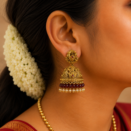 Annapoorani Ruby Beads Jhumka