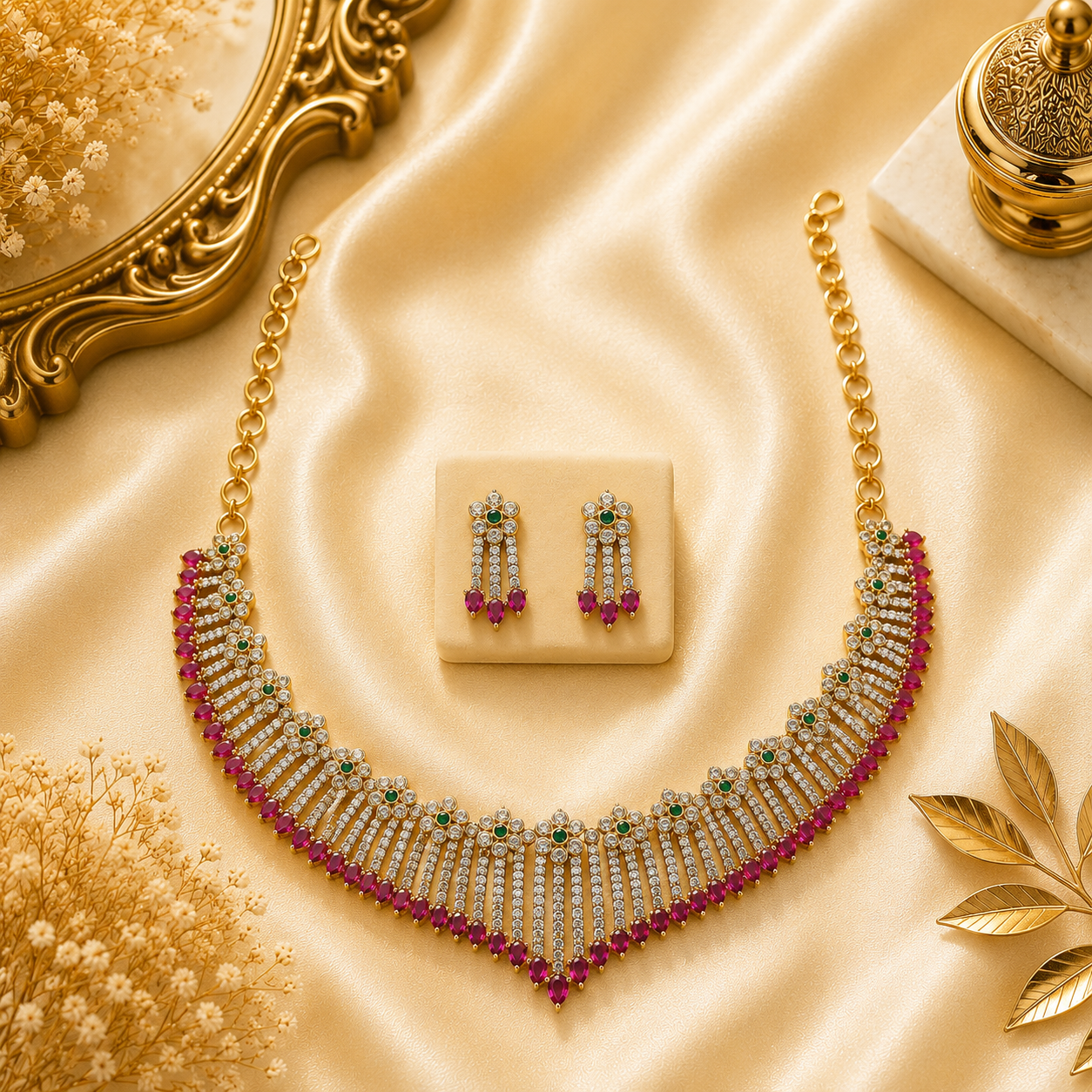 Luxurious gold jewelry with floral accents