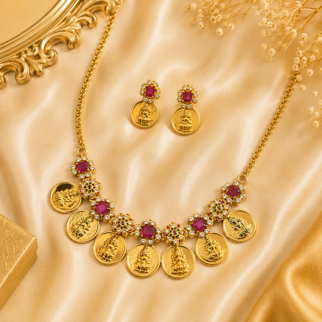 Ruby Majesty Lakshmi Coin Necklace