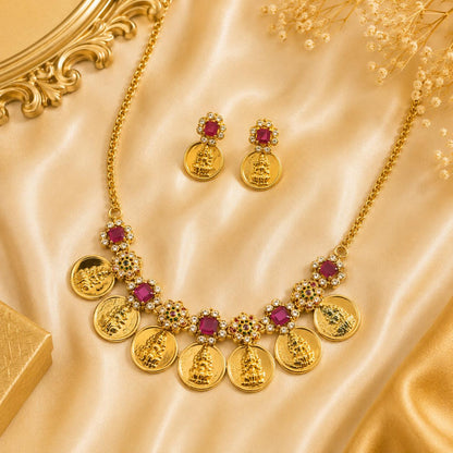 Ruby Majesty Lakshmi Coin Necklace