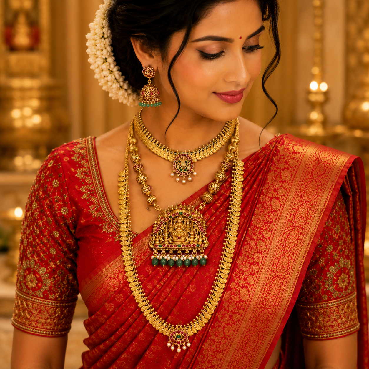 Kaasu Mala & Pastel Green Lakshmi Bridal Combo Set