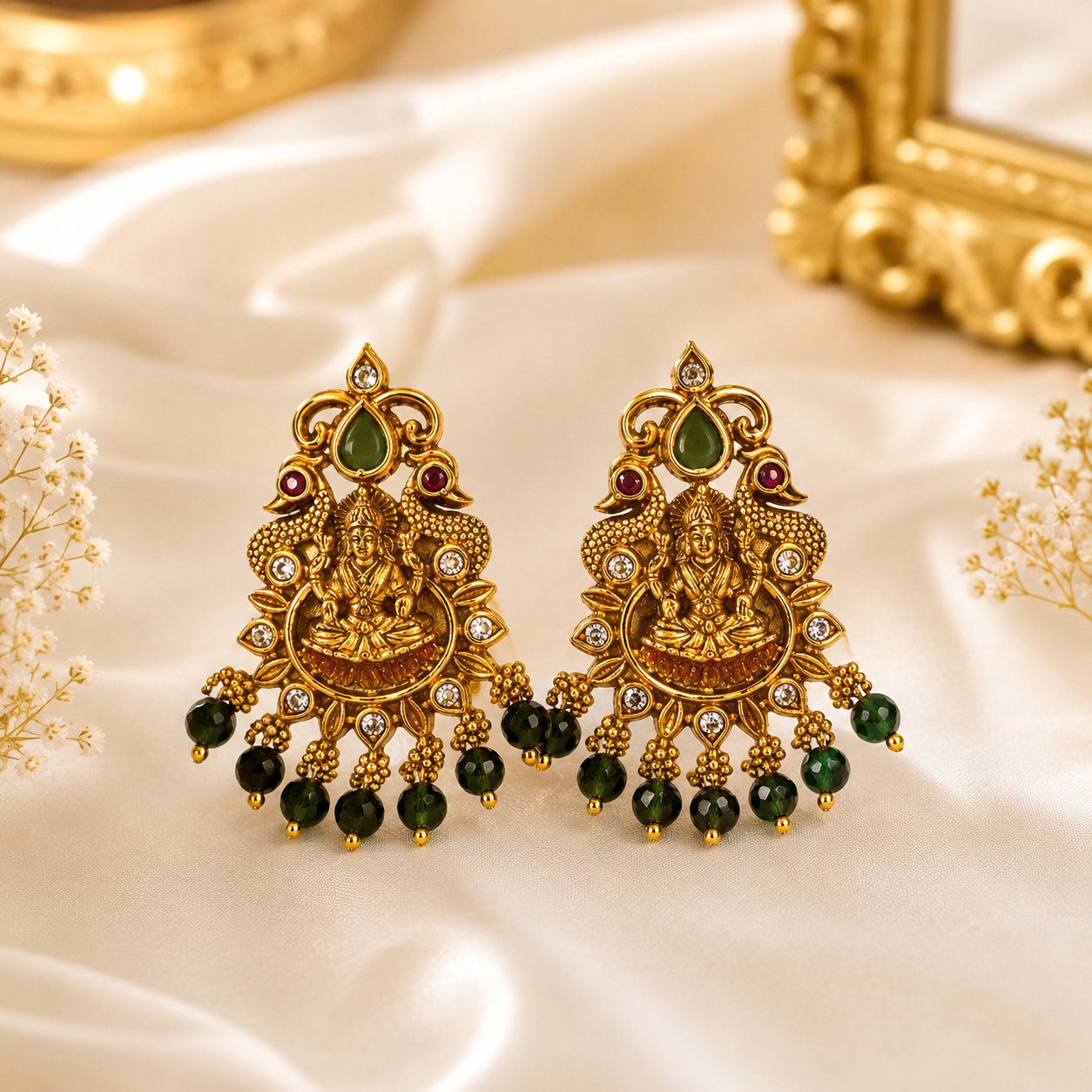 Dark Green Lakshmi Earrings