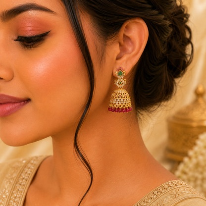 Diamond Replica Red Pearls Jumka