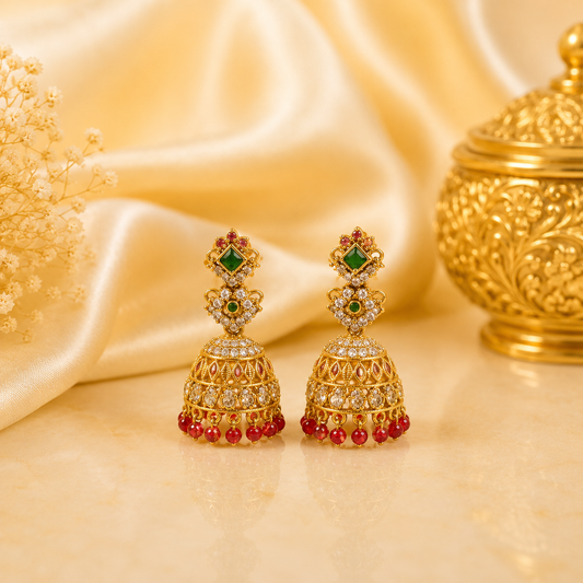Diamond Replica Red Pearls Jumka