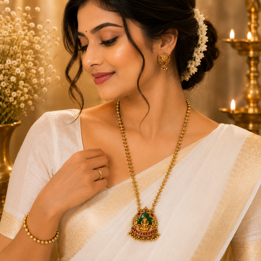 Emerald Aura Lakshmi Pendant Chain