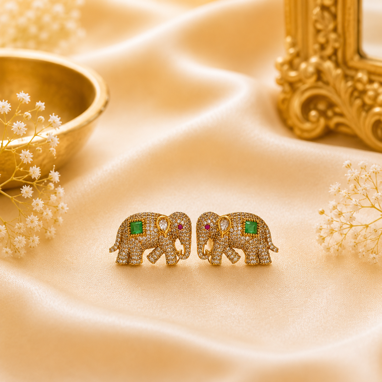 Pastel Green Elephant Stone Earrings