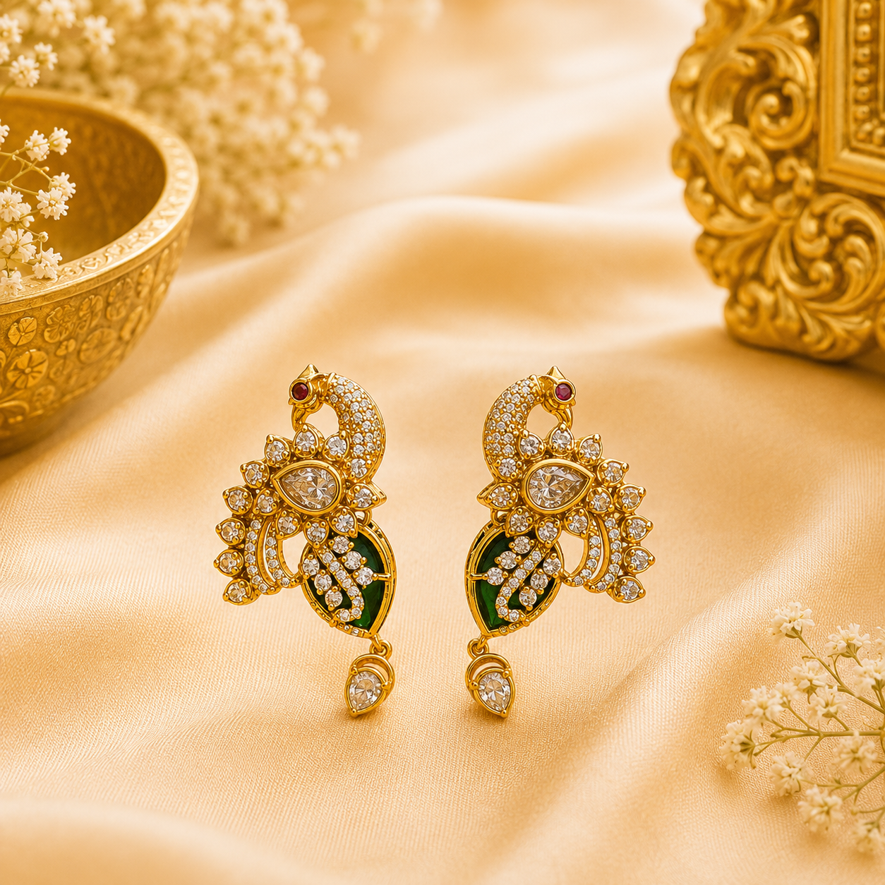 Emerald Peacock Earrings