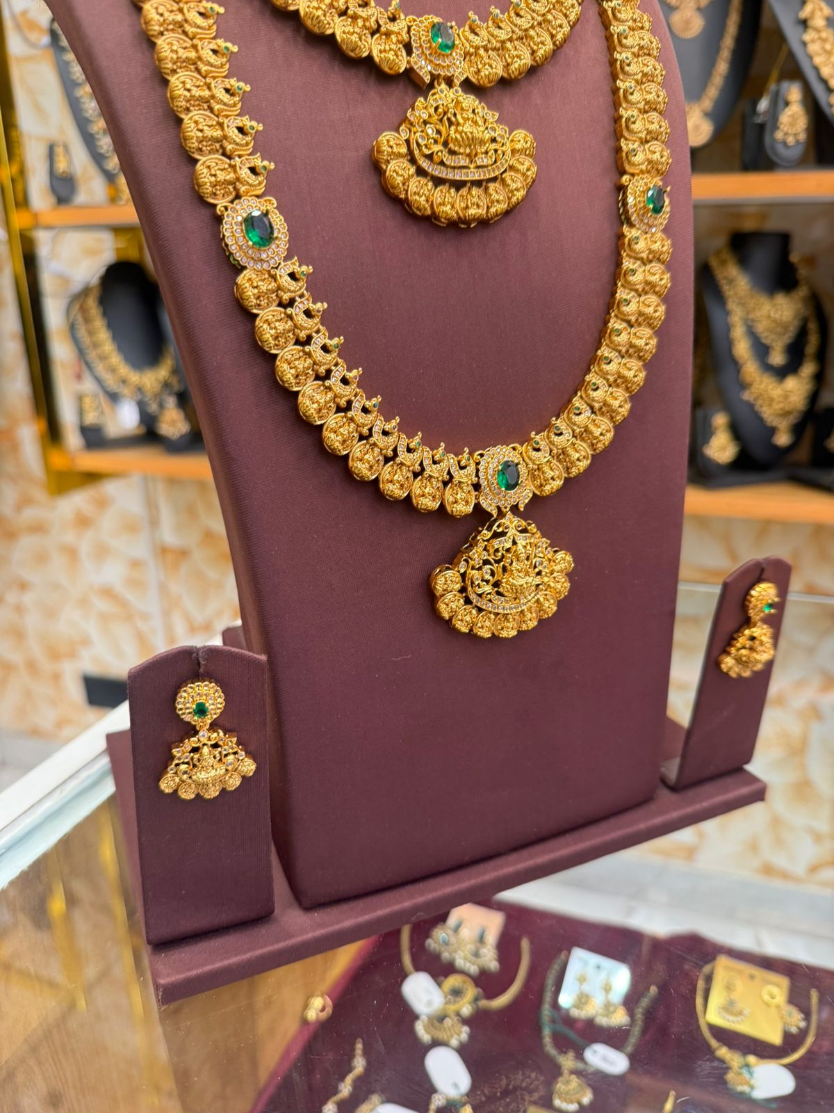 Premium Emerald Lakshmi Gold Replica Combo Set