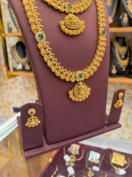 Premium Emerald Lakshmi Gold Replica Combo Set