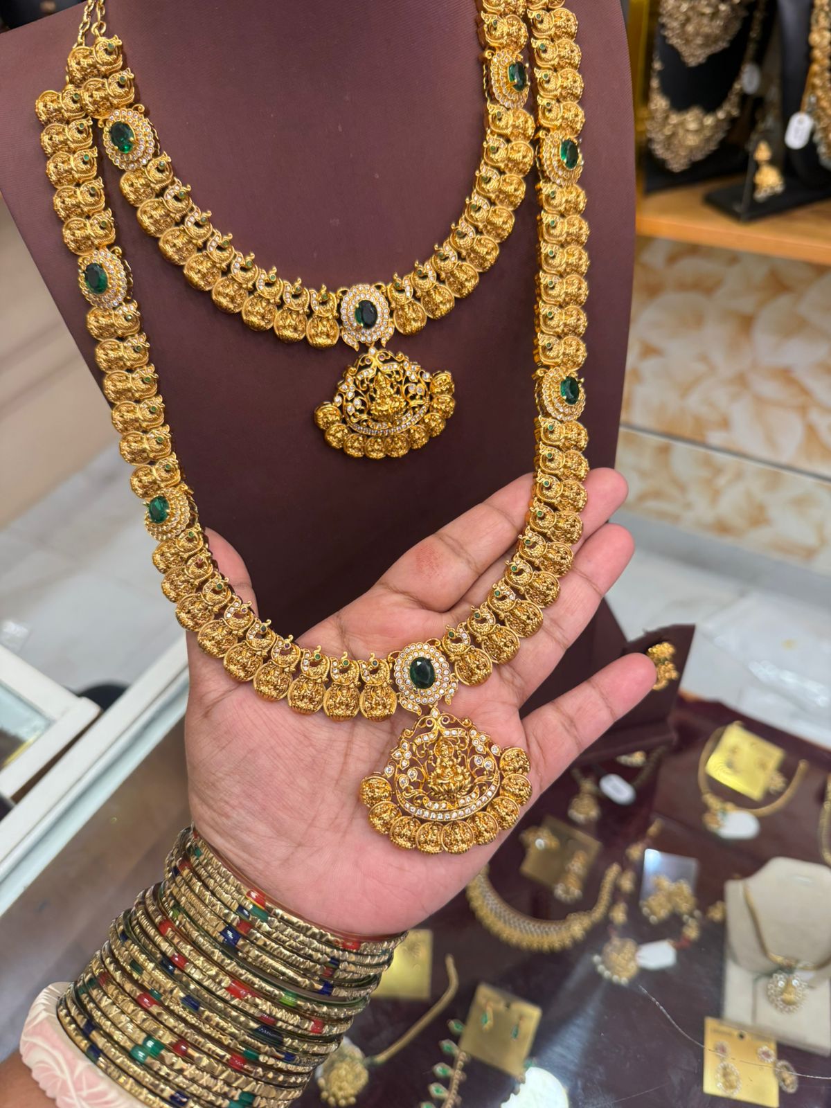 Premium Emerald Lakshmi Gold Replica Combo Set