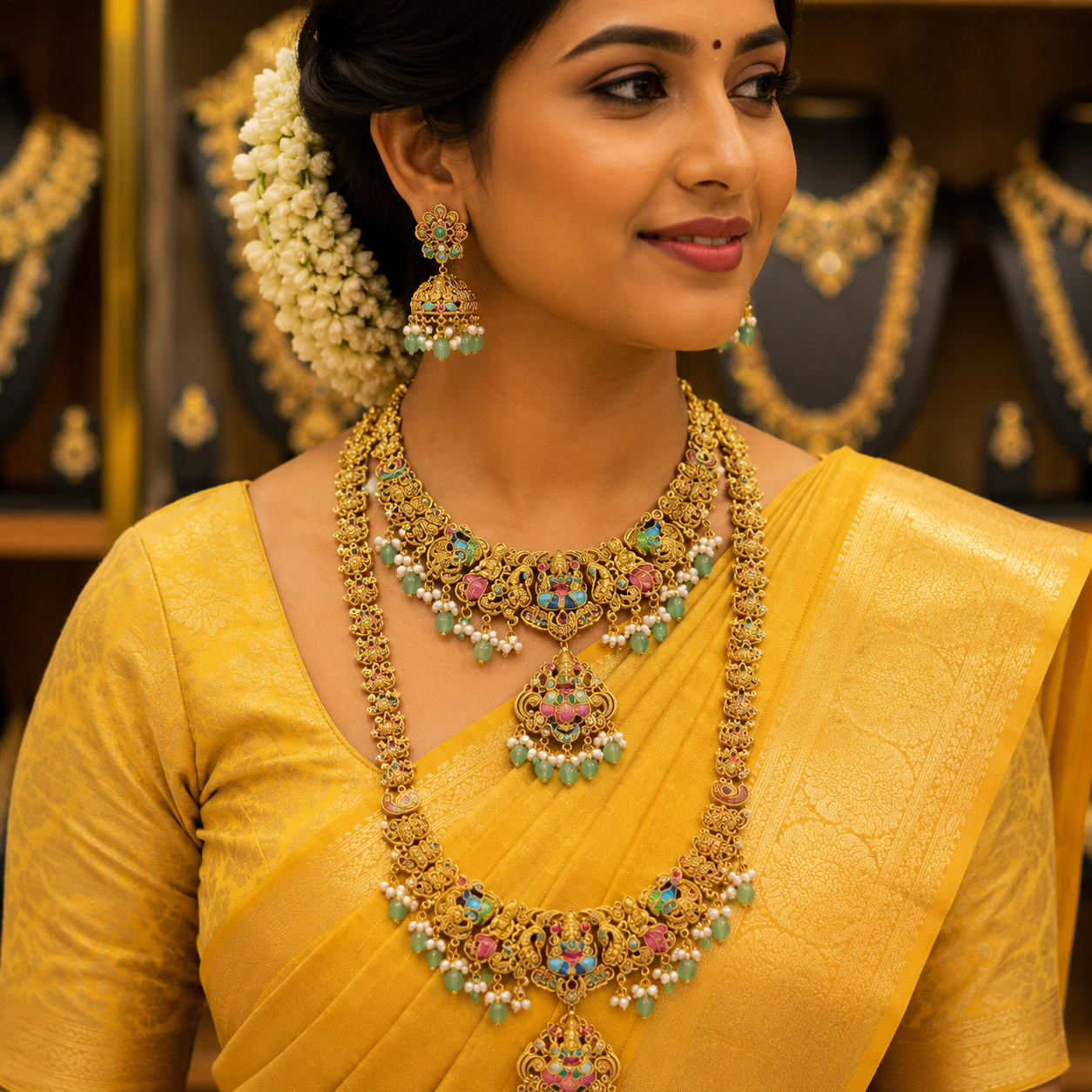 Enamel polish Lakshmi bridal combo set with pastel green beads