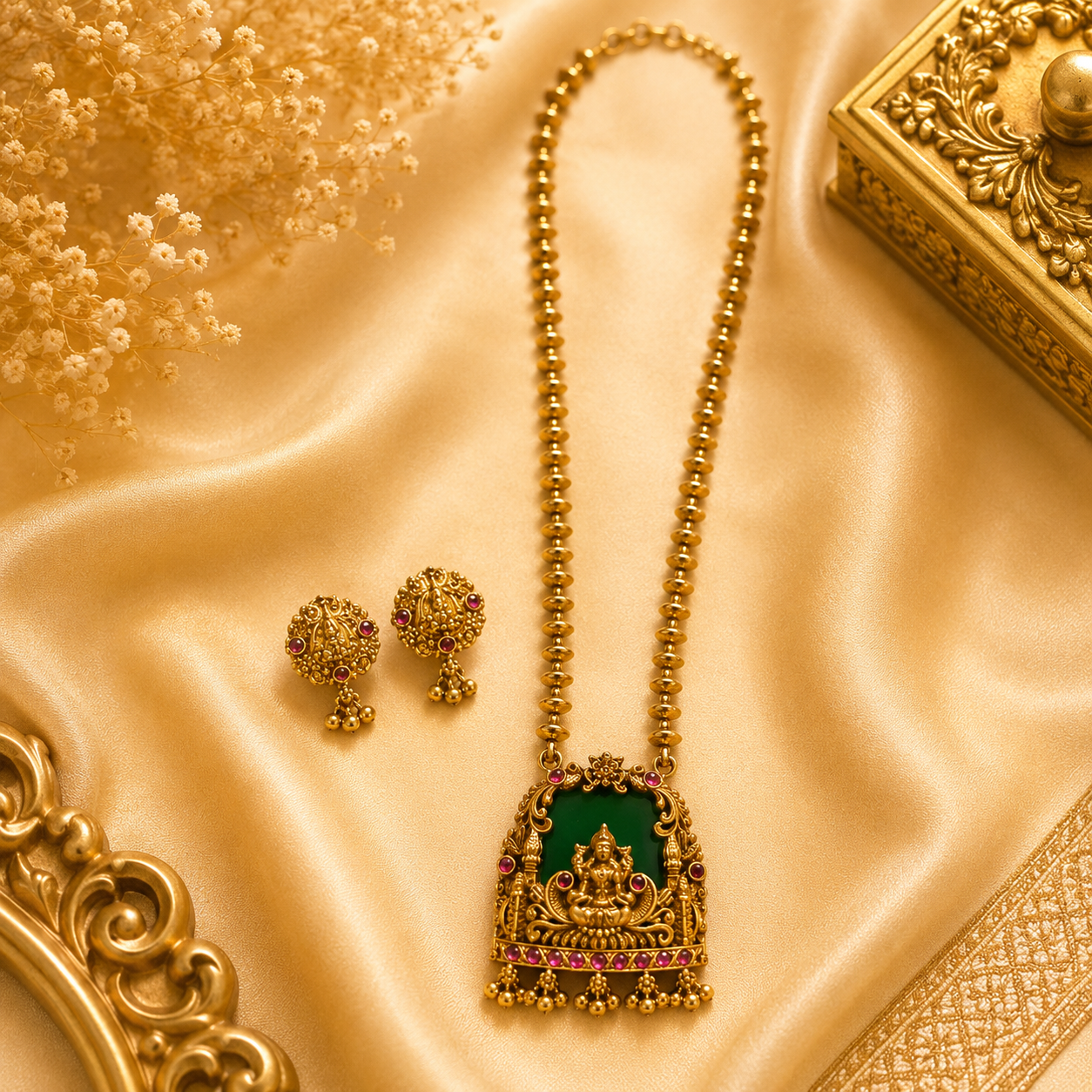 Enamel Mahalakshmi Pendant Chain