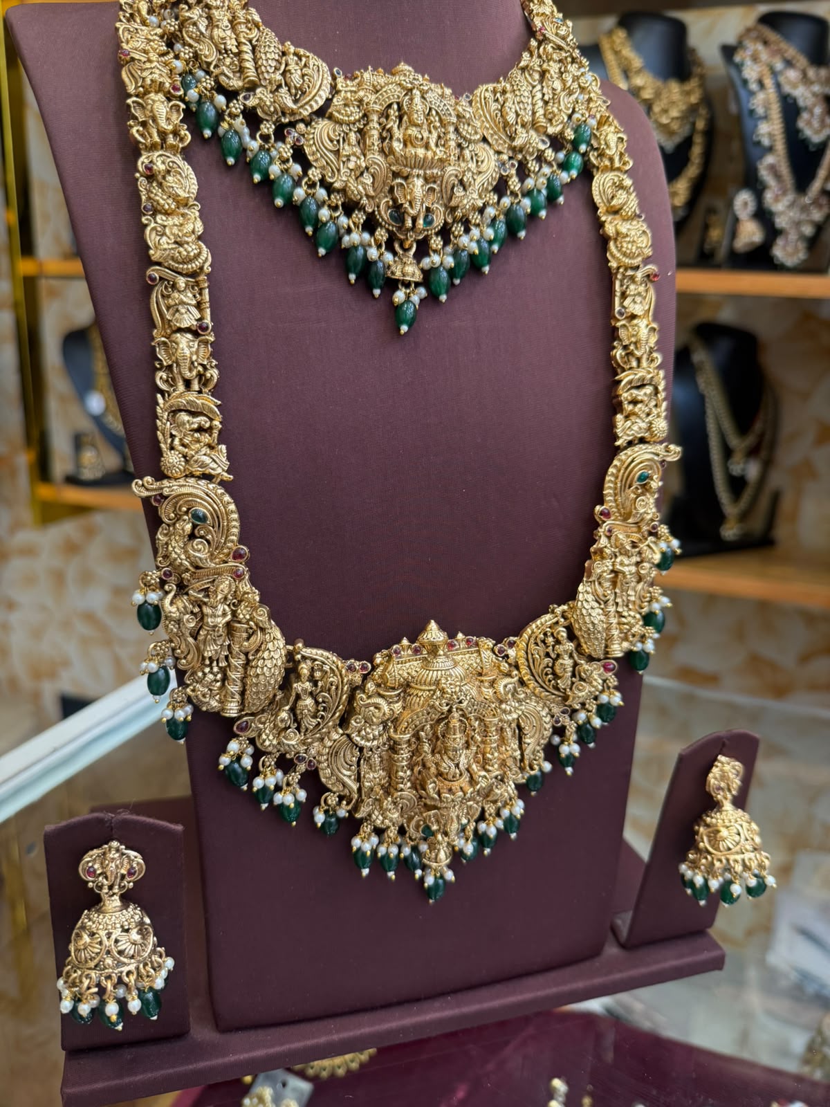 3D Bridal Lakshmi Combo Set with Green Beads