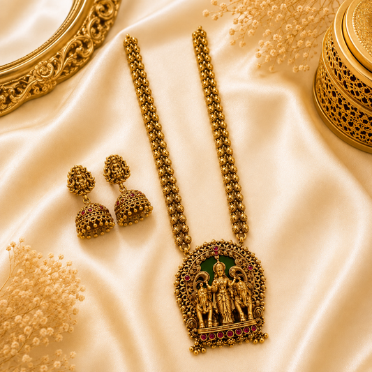 Gajalakshmi Emerald Enamel Muthu Mala