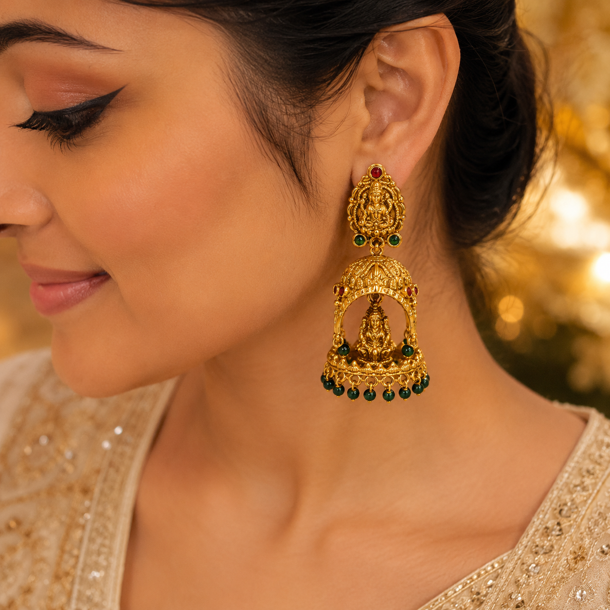 Green Beads Lakshmi Jumka
