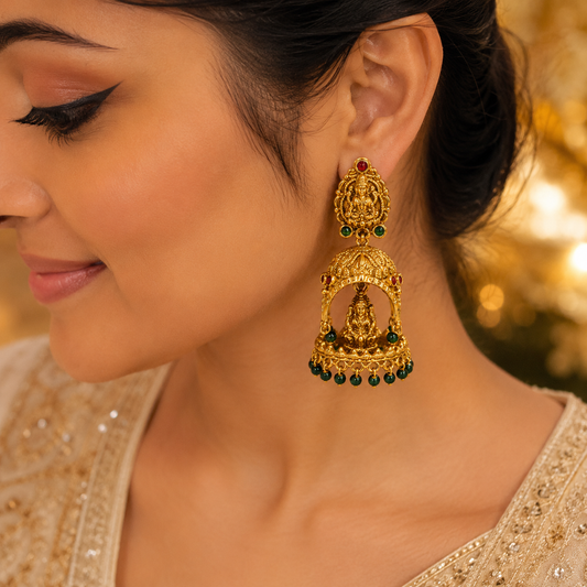 Green Beads Lakshmi Jumka