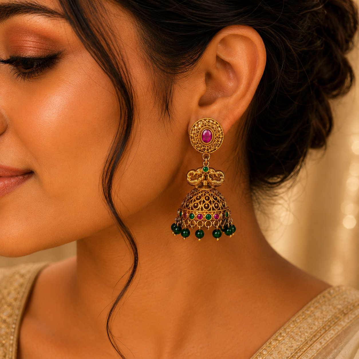 Green Beads Round Jumka