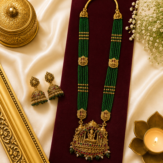 Green Beads Lakshmi Gopuram Haram