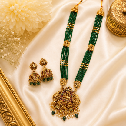 Green Beads Lakshmi Haram
