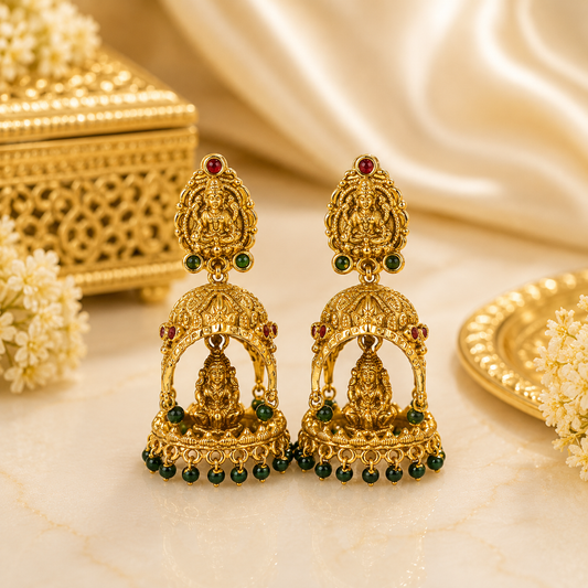 Green Beads Lakshmi Jumka